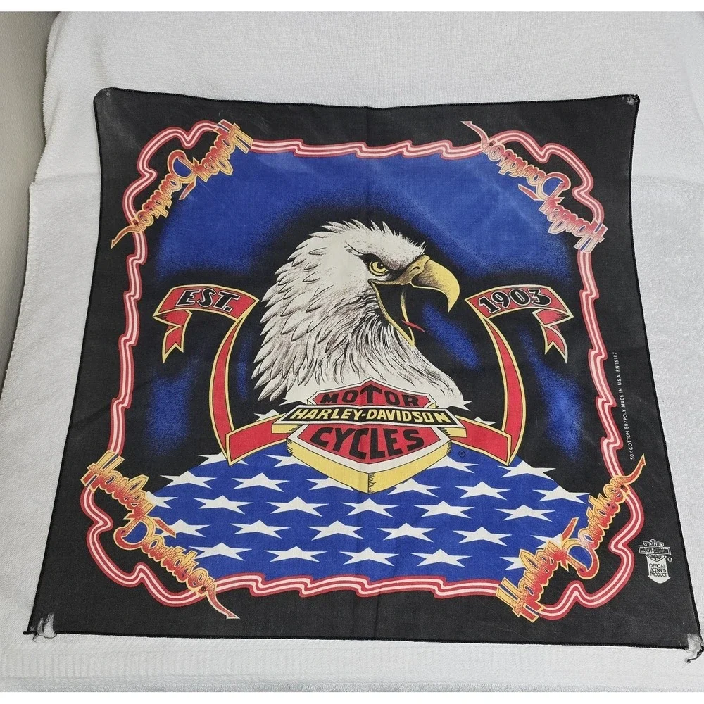 VTG Harley‎ Davidson Handkerchief Bandana 21x21 Eagle Flag + Miller Lite Bandana